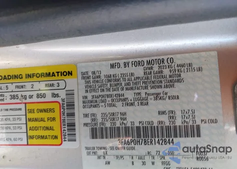 2014 Ford Fusion Se from USA, damaged, VIN 3FA6P0H78ER142844